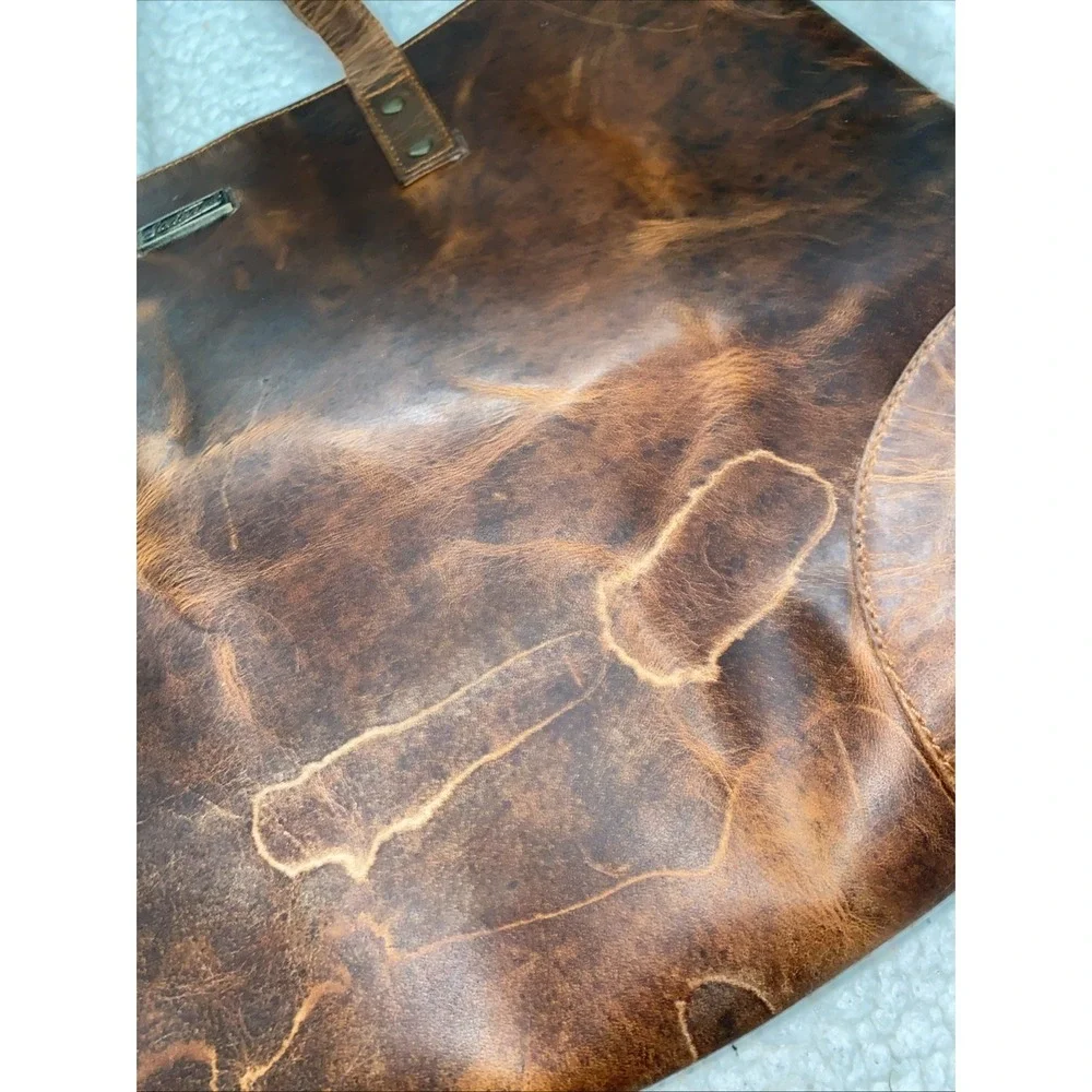 Sixtease Distressed Brown Leather Tote Shoulder Bag Rustic Boho Large